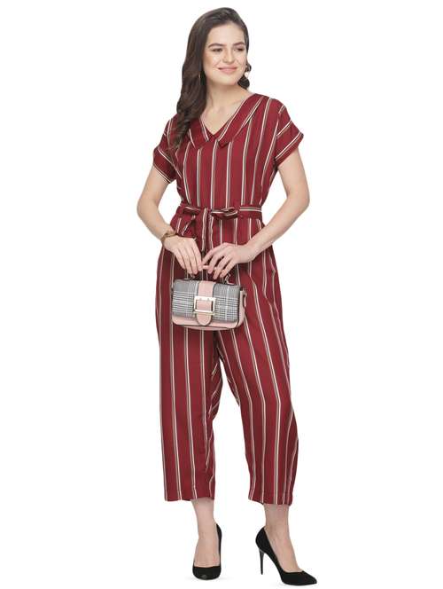 tie front striped jumpsuit - 16843953 - Standard Image - 0