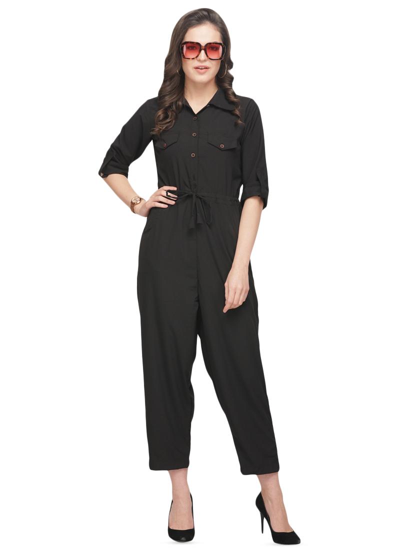 tie front solid jumpsuit  - 16843956 -  Zoom Image - 0
