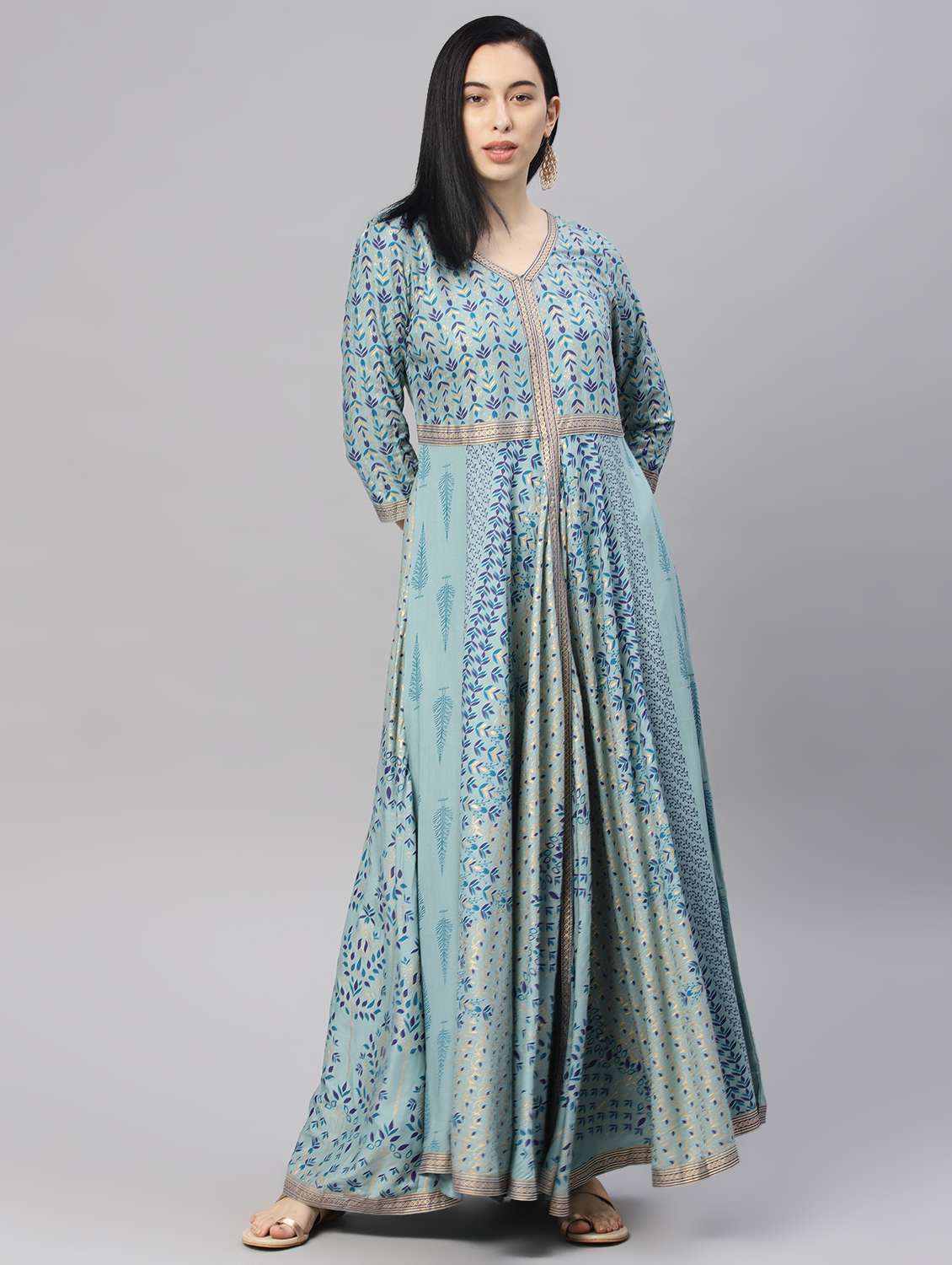 foil print flared kurta