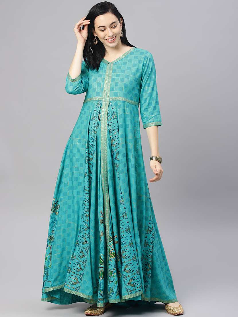 foil print flared kurta