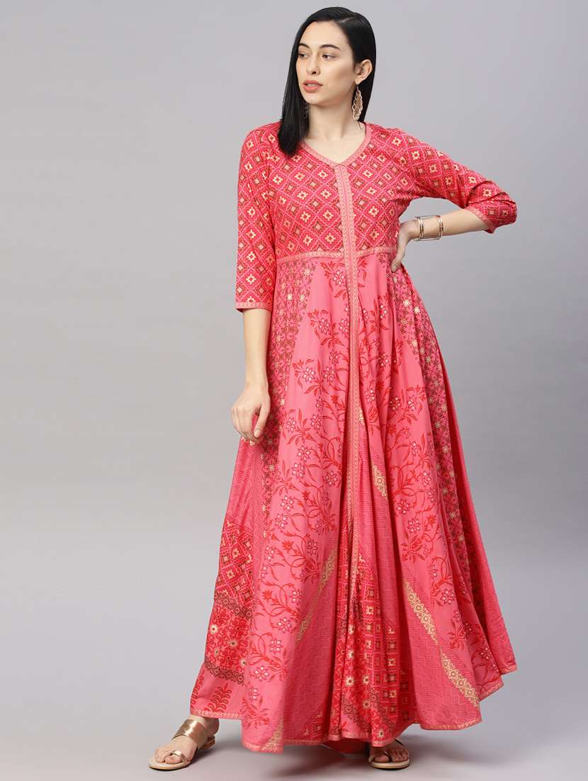 foil print flared kurta