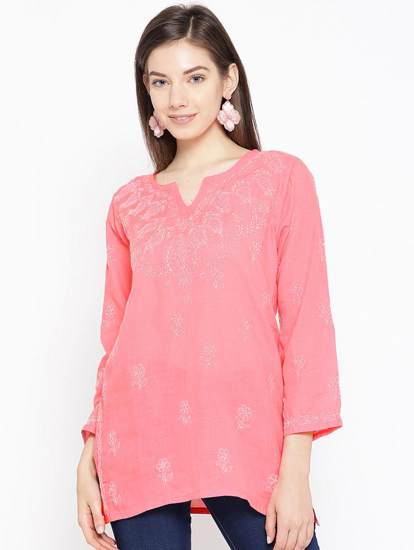ada hand-embroidered pink chikankari kurti  - 16847880 -  Zoom Image - 0