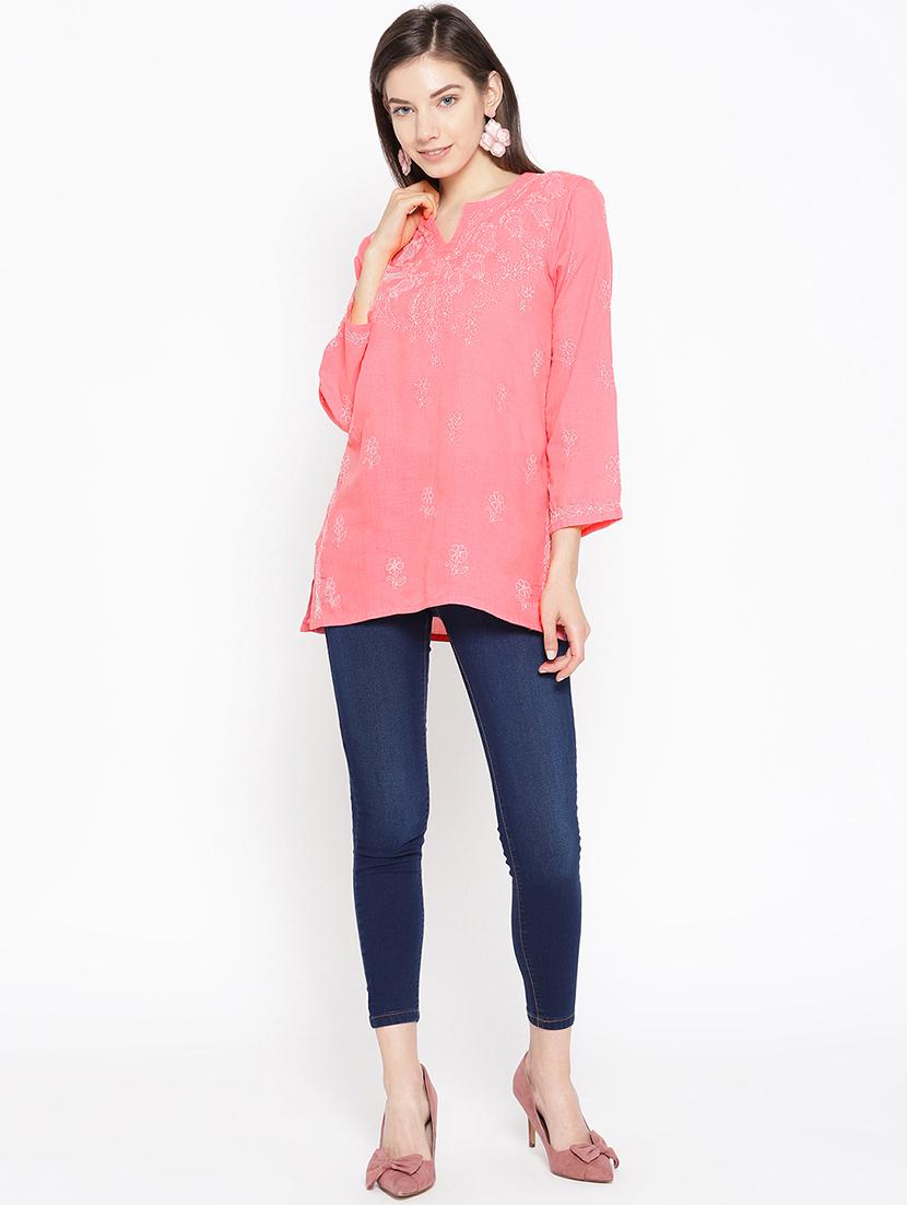 ada hand-embroidered pink chikankari kurti - 16847880 - Standard Image - 3