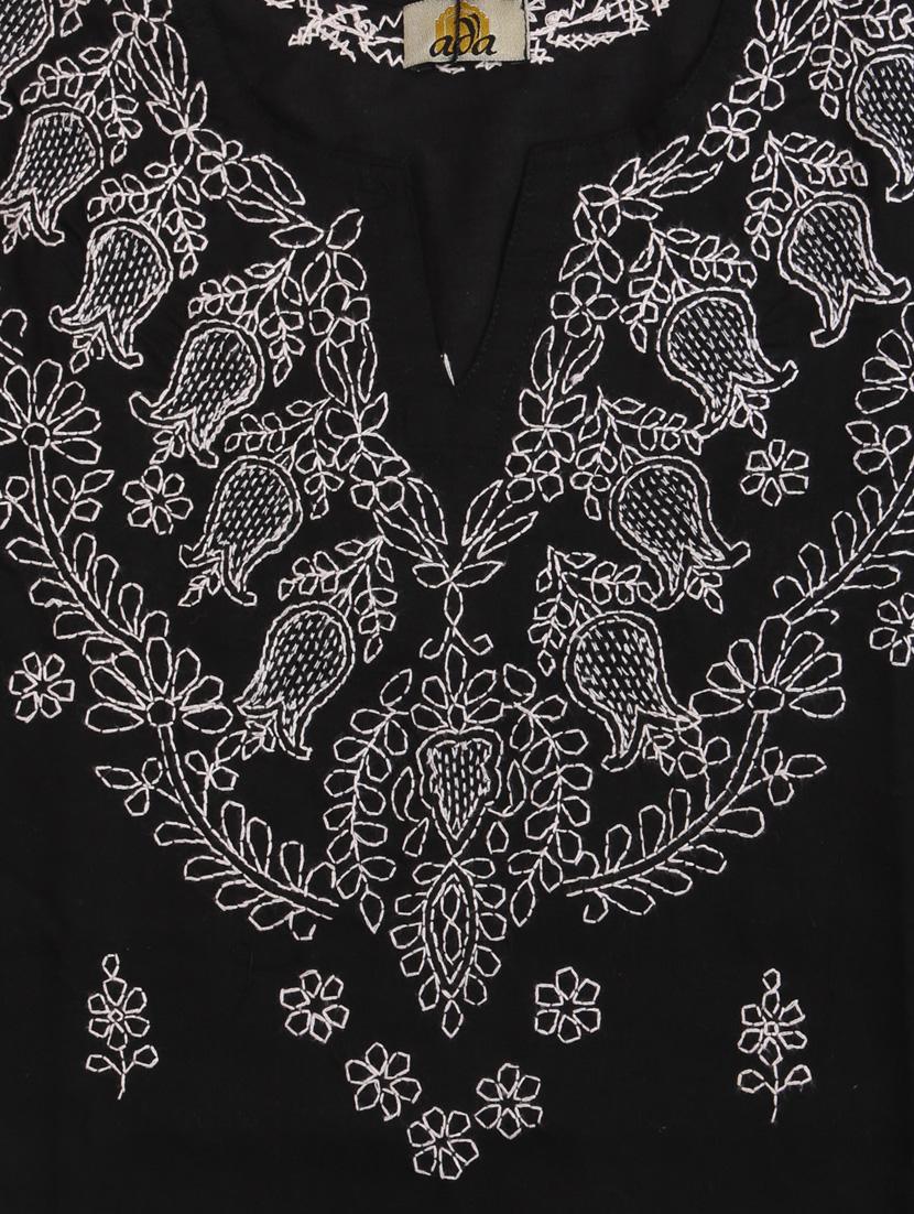 hand-embroidered black chikankari kurti - 16847885 - Standard Image - 3