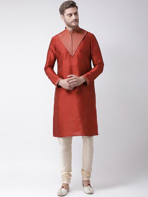 red brocade kurta pyjama set - 16847918 - Standard Image - 0