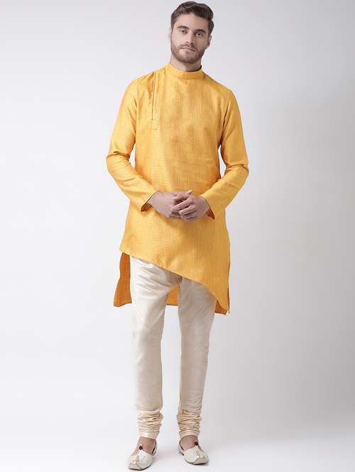 yellow jacquard kurta pyjama set - 16847922 - Standard Image - 0