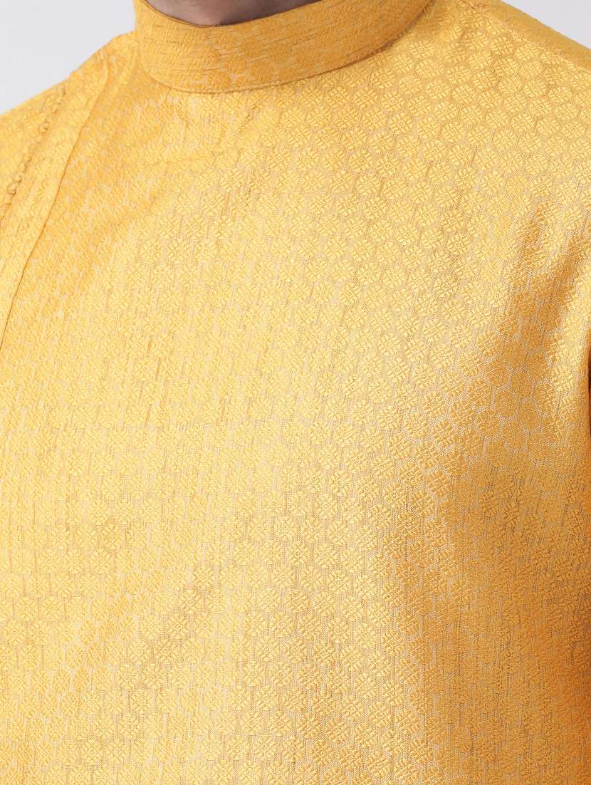 yellow jacquard kurta pyjama set - 16847922 - Standard Image - 3