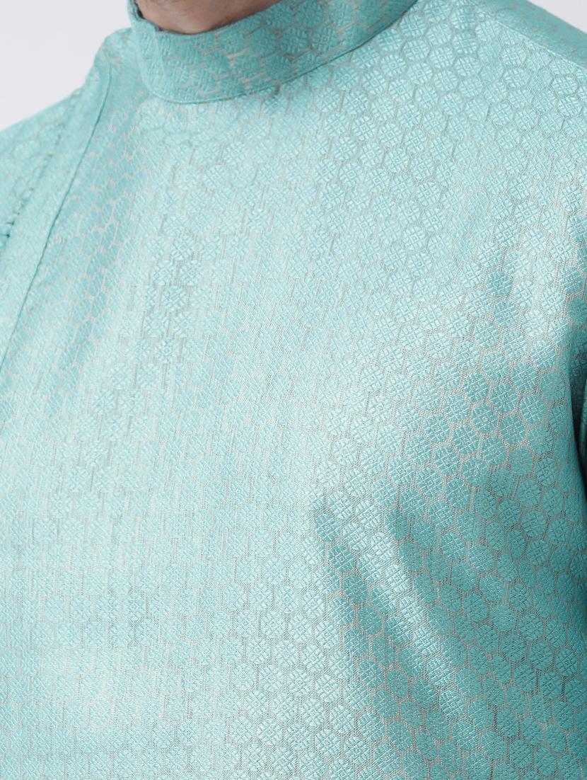 blue jacquard kurta pyjama set - 16847924 - Standard Image - 3