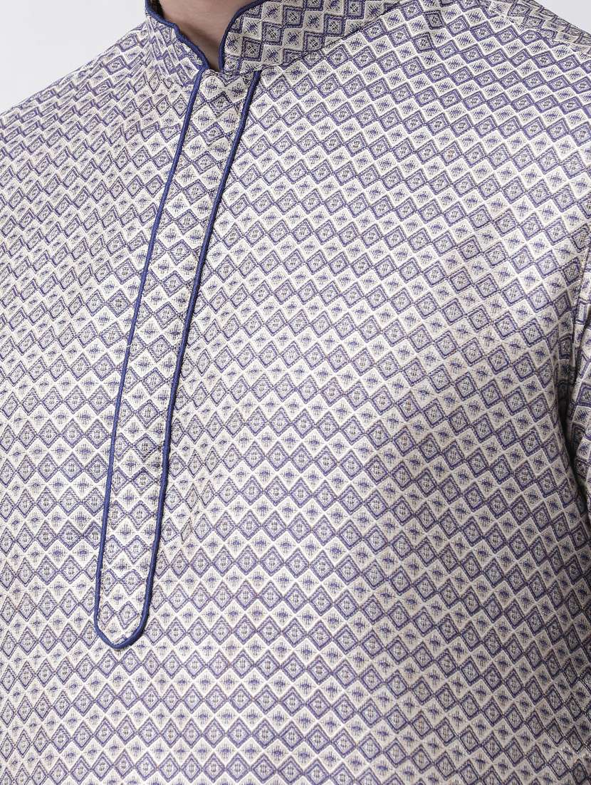 navy blue jacquard kurta pyjama set - 16847926 - Standard Image - 3