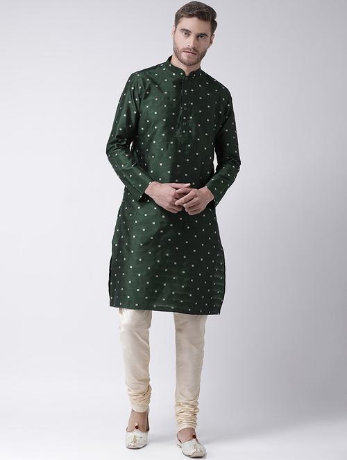 green brocade kurta pyjama set - 16847931 -  Standard Image - 0