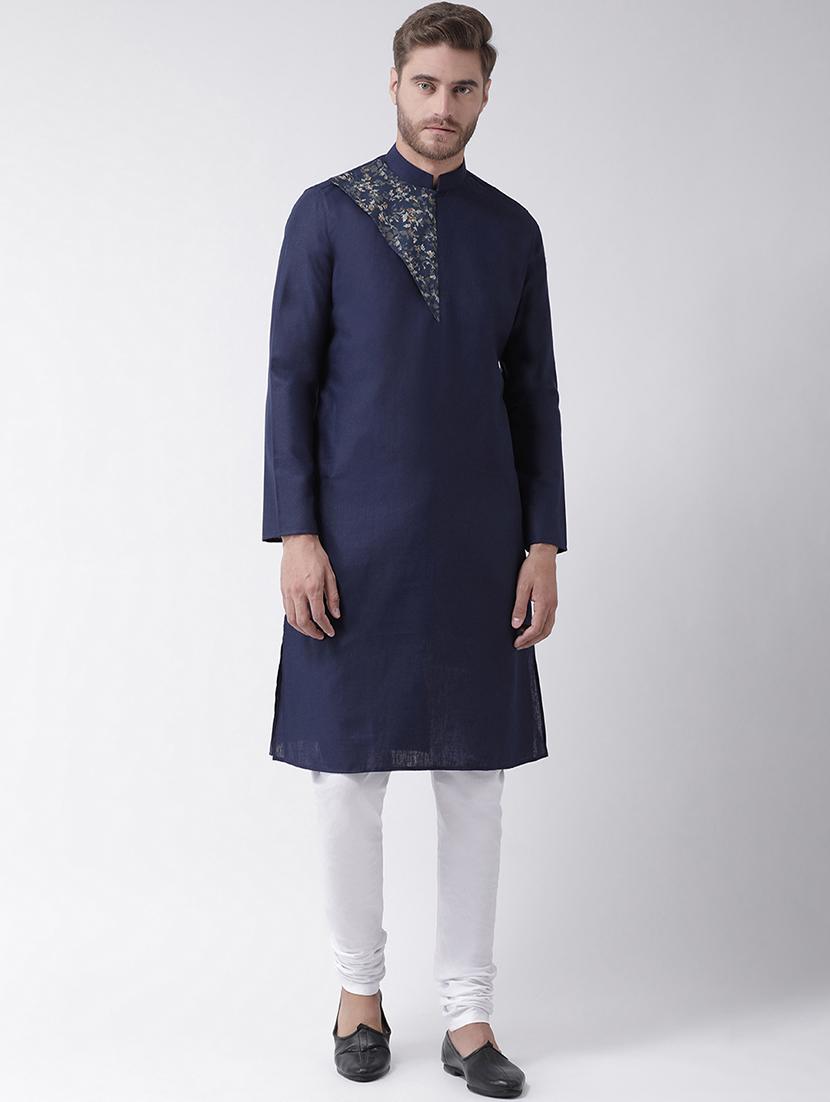 navy blue floral printed kurta pyjama set - 16847943 -  Zoom Image - 0