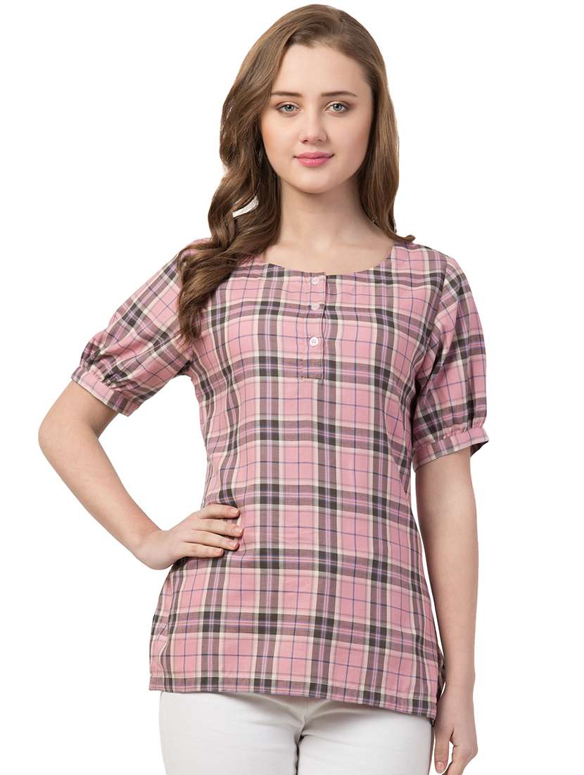puff sleeved checkered top 