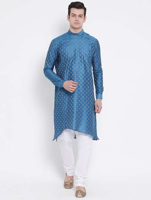 men self design mandarin neck asymmetric kurta - 16848363 -  Standard Image - 0
