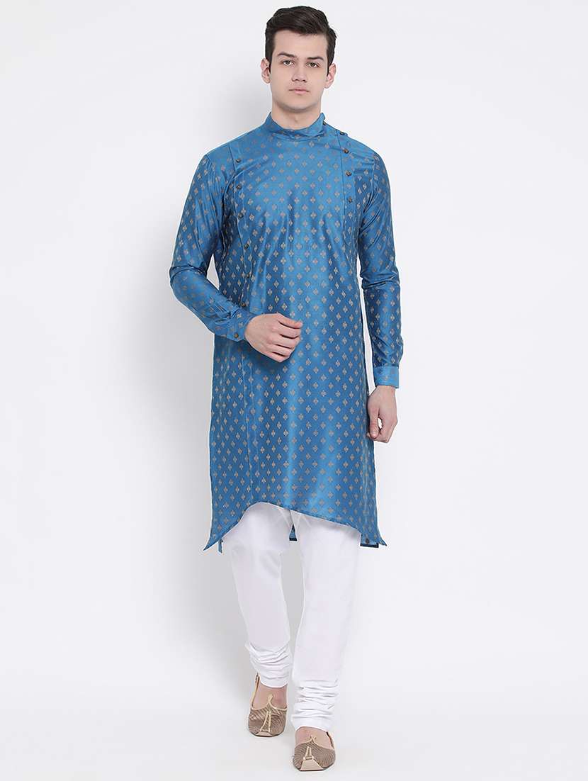 men self design mandarin neck asymmetric kurta - 16848363 -  Zoom Image - 0