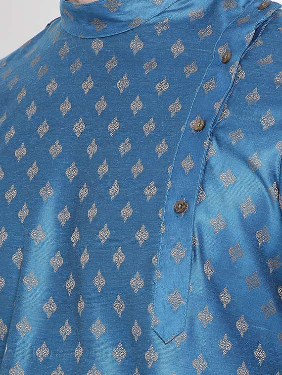 men self design mandarin neck asymmetric kurta - 16848363 - Standard Image - 3