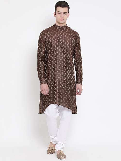 brown jacquard asymmetric kurta - 16848364 - Standard Image - 0