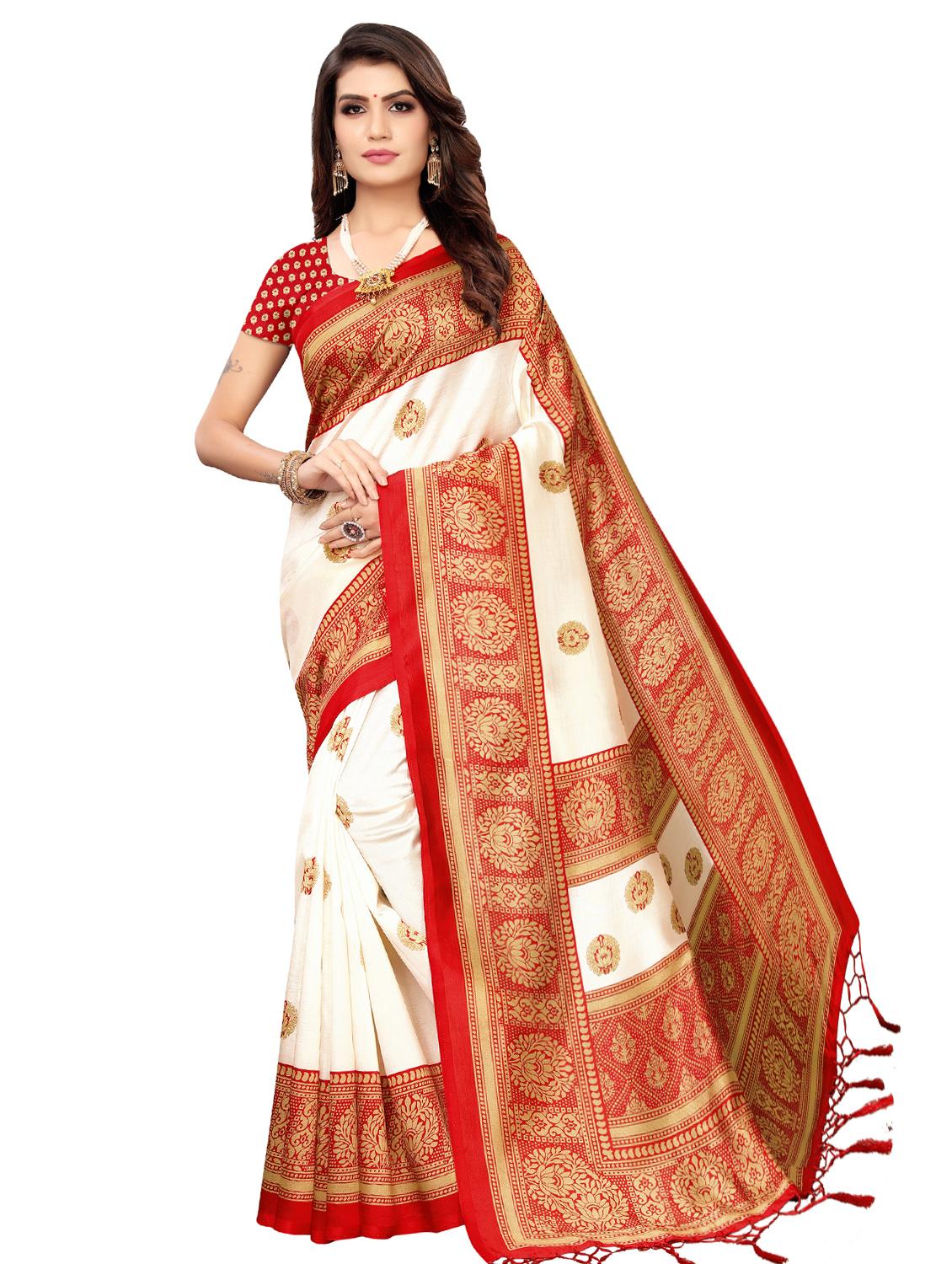 women's self design cream colored saree with blouse - 16850307 - Zoom Image - 0