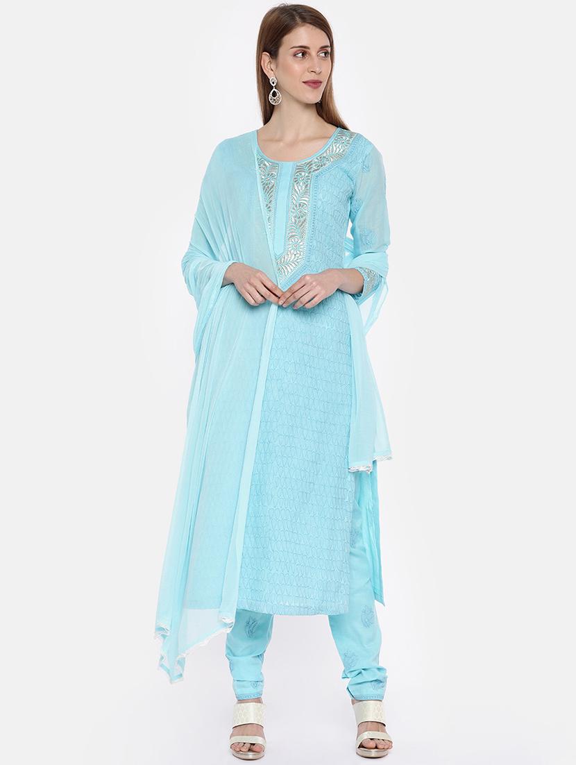 chikankari unstitched churidaar suit set  - 16850512 -  Zoom Image - 0