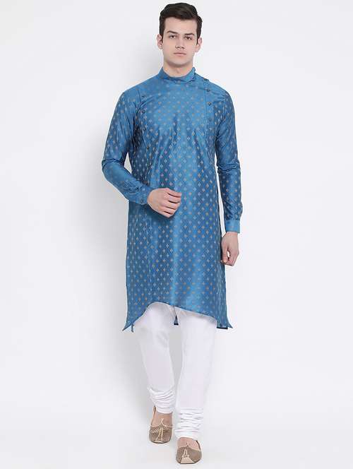 blue brocade kurta pyjama set - 16850958 - Standard Image - 0
