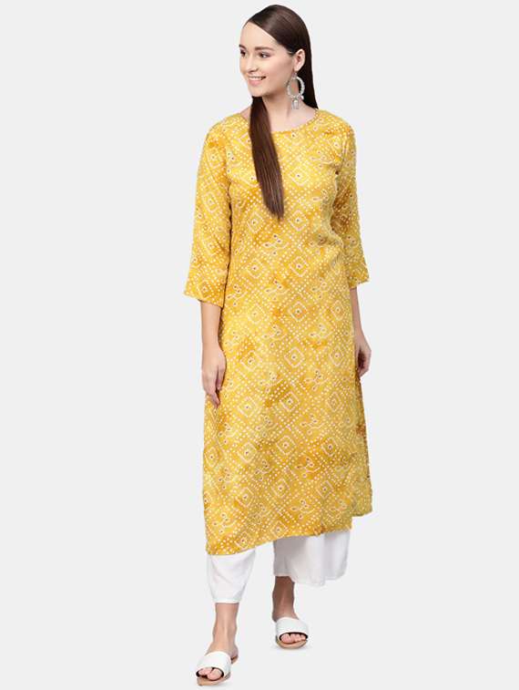 bandhani print straight kurta 
