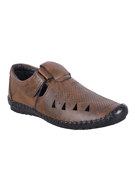 brown leatherette slip on sandals