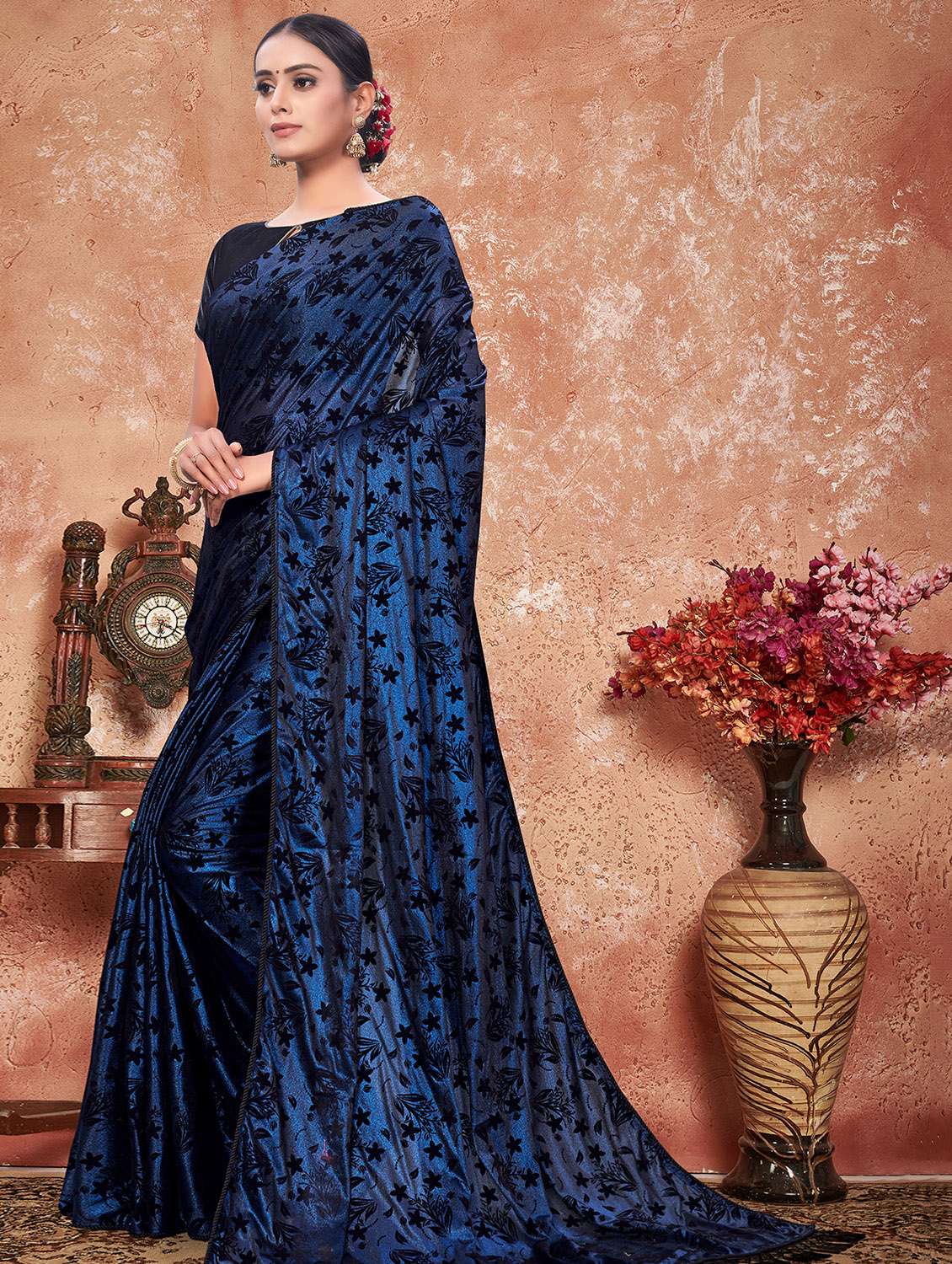 floral printed saree with blouse