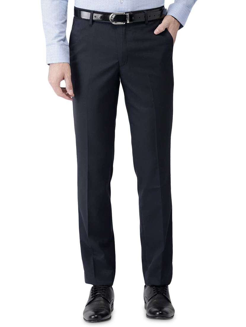 navy blue solid flat front formal trouser - 16857810 -  Zoom Image - 0