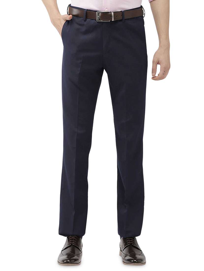 navy blue solid flat front formal trouser - 16857813 -  Zoom Image - 0