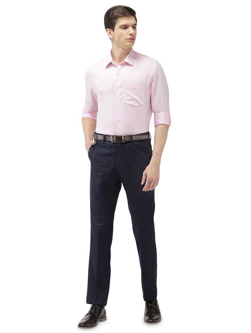 navy blue solid flat front formal trouser - 16857813 - Standard Image - 3