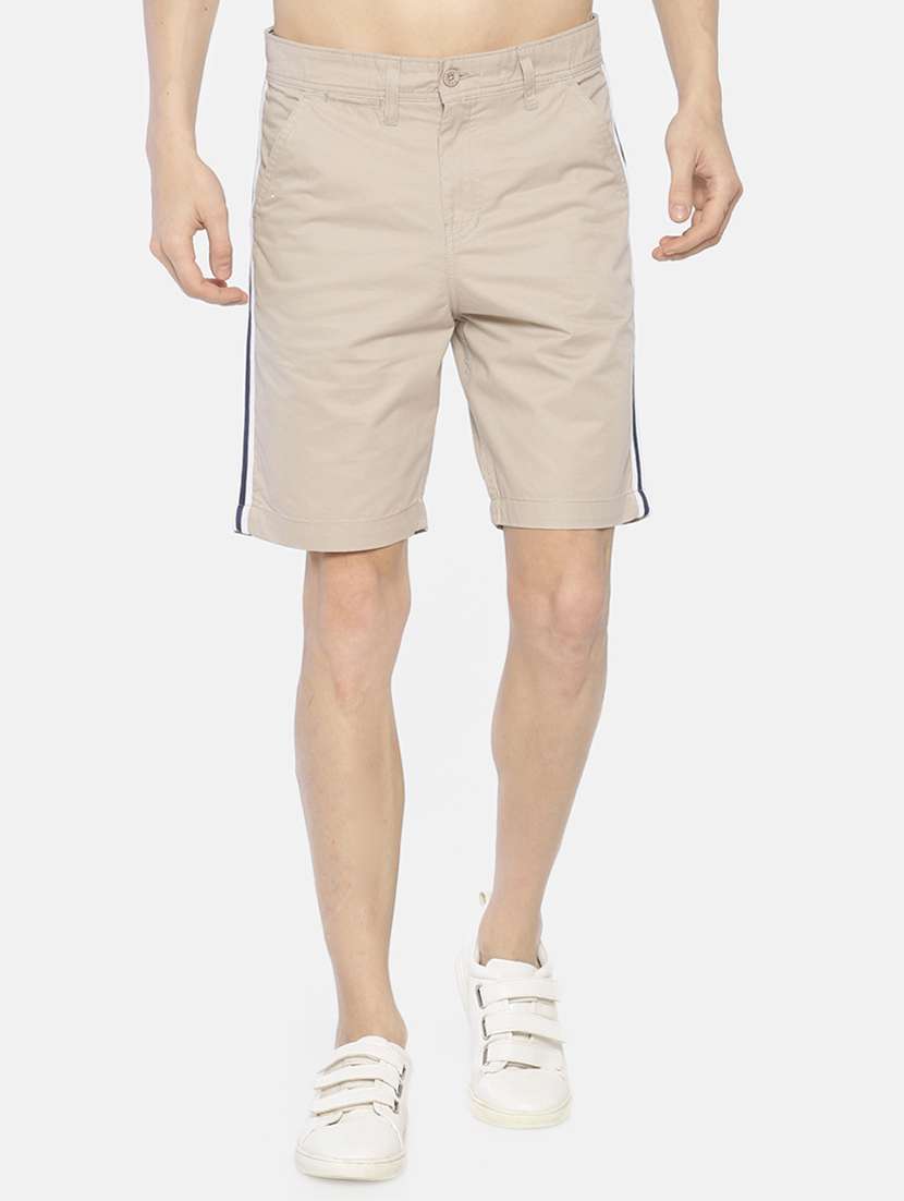 beige side striped bermuda