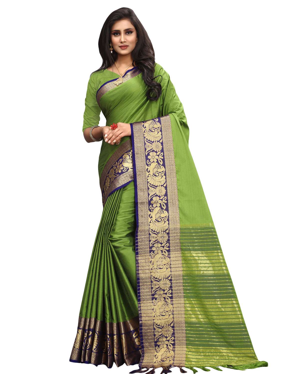women's bordered green colored saree with blouse - 16860277 - Zoom Image - 0