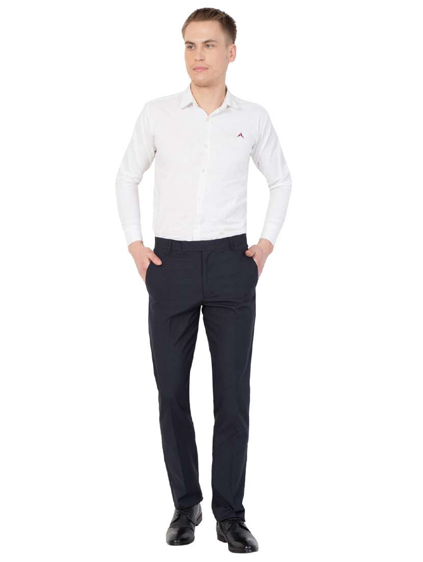 navy blue solid flat front formal trouser - 16860362 - Standard Image - 3