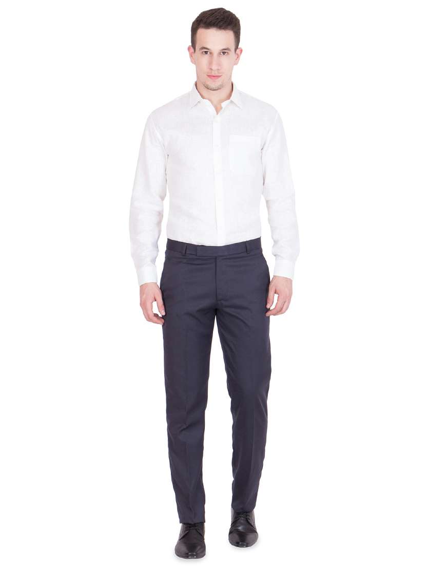 navy blue solid flat front formal trouser - 16860363 - Standard Image - 3