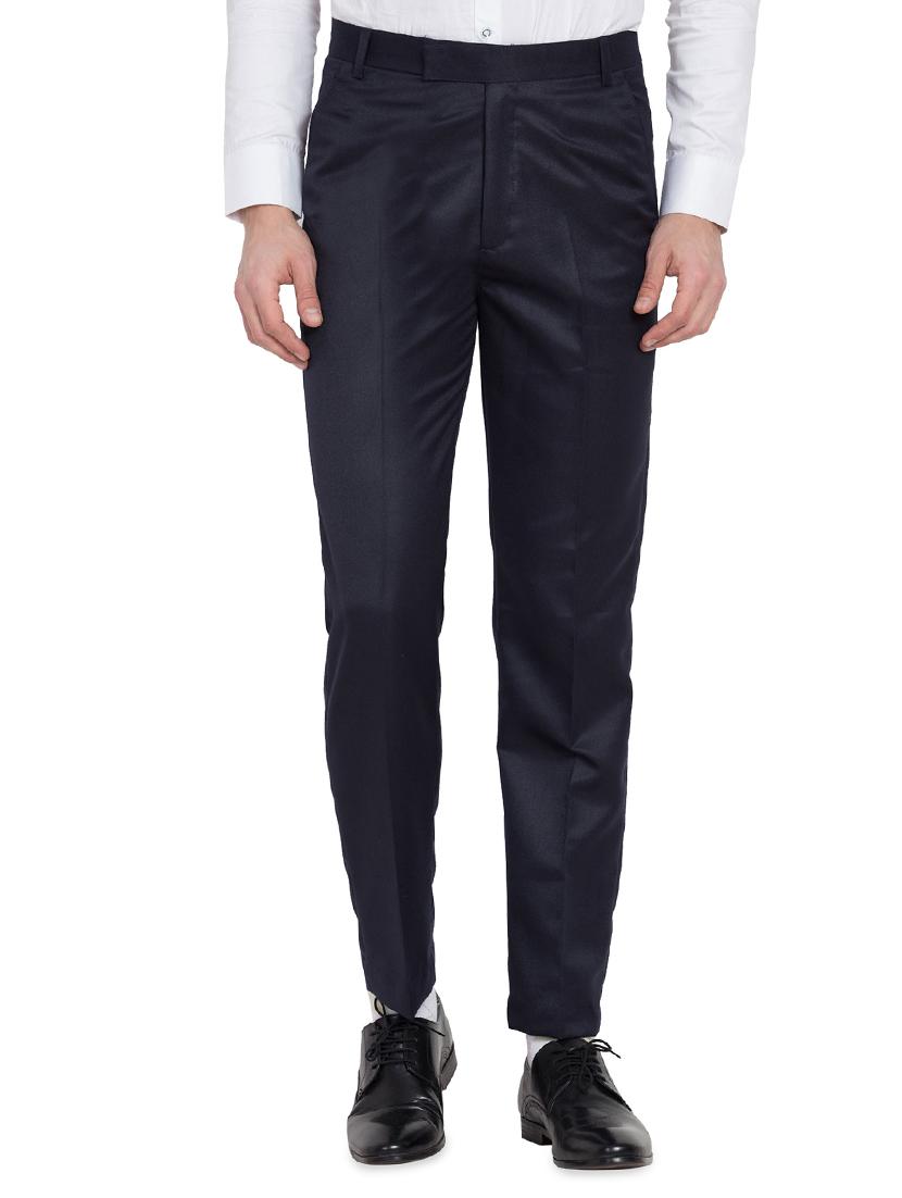 navy blue cotton blend flat front trousers formal - 16860364 - Zoom Image - 0