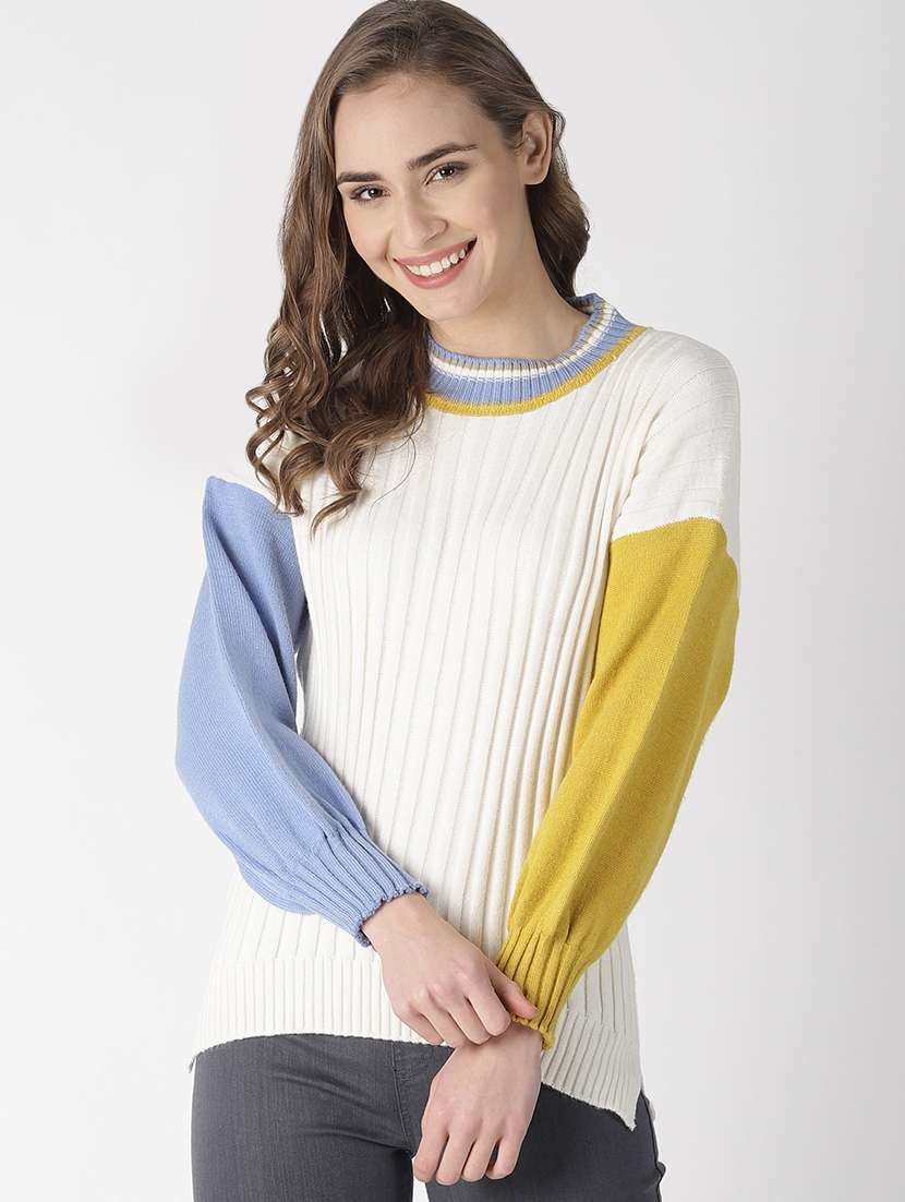 color block textured pullover
