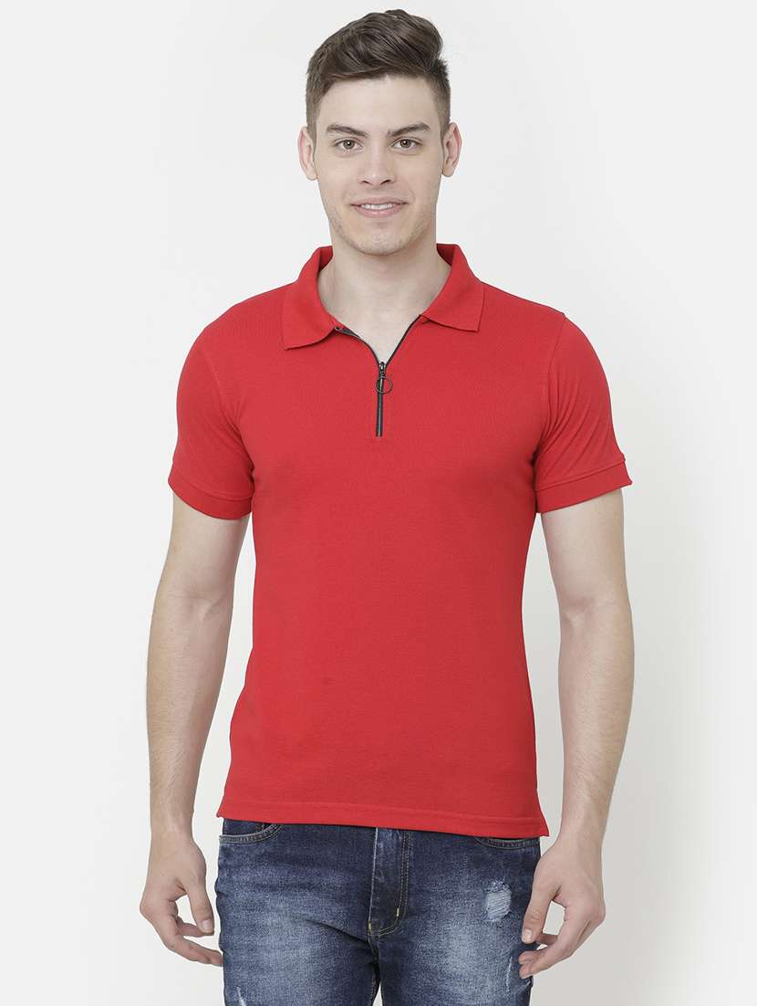 Red Solid Collared T Shirt