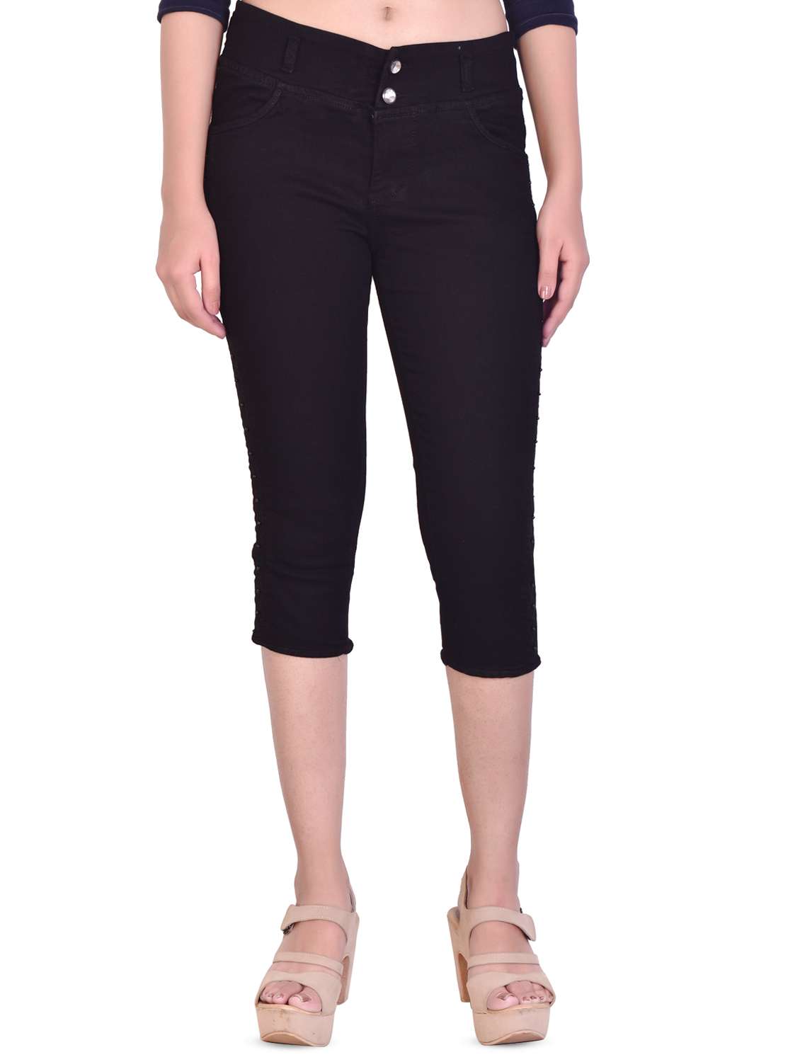 high rise denim capri