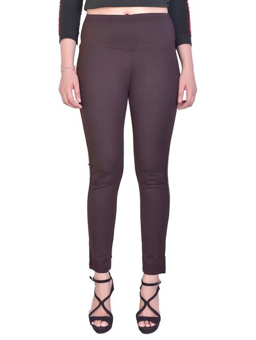 brown solid mid rise full length jegging - 16864365 - Standard Image - 0