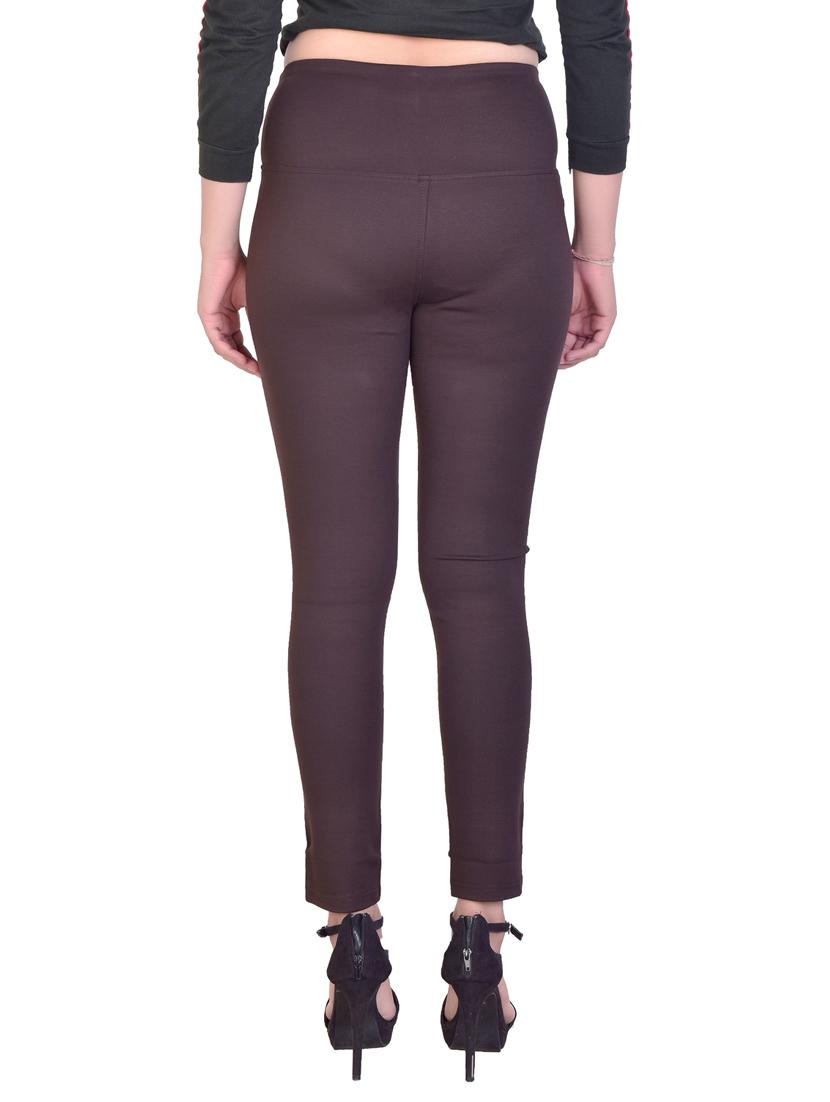 brown solid mid rise full length jegging - 16864365 - Standard Image - 3
