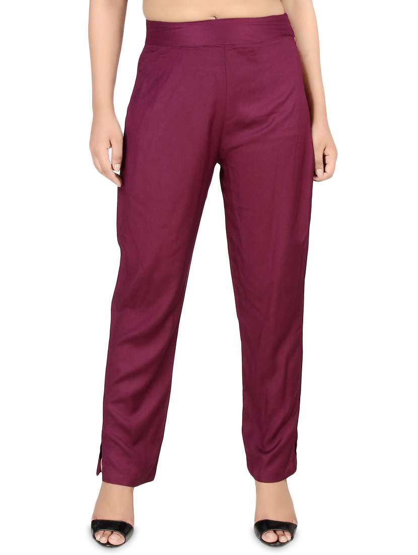 women solid high rise cigarette pants - 16864610 - Zoom Image - 0
