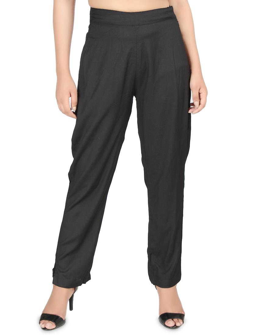 women solid high rise cigarette pants 