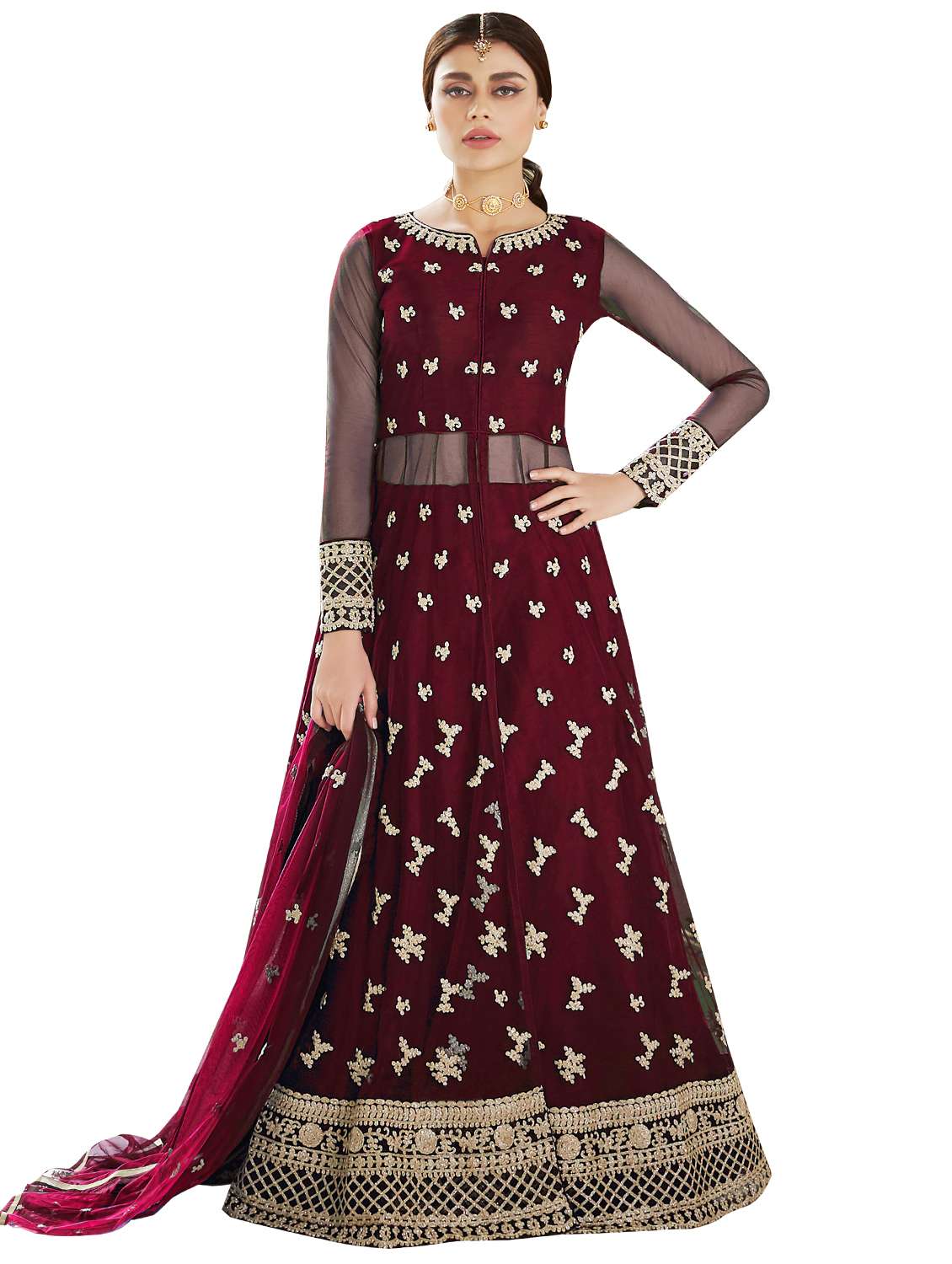 embroidered semi-stitched suit