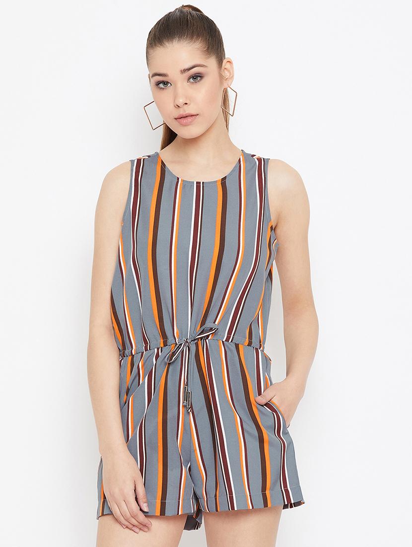 tie front striped romper - 16865629 - Zoom Image - 0
