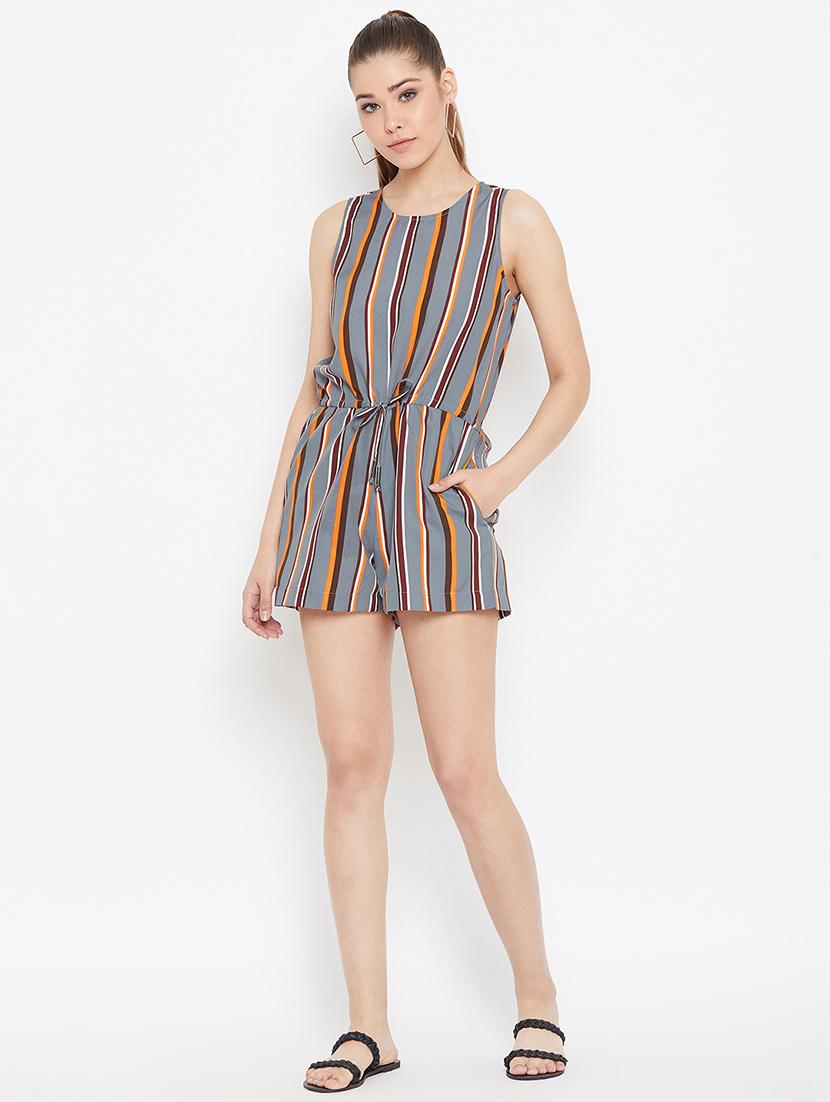 tie front striped romper - 16865629 - Standard Image - 3