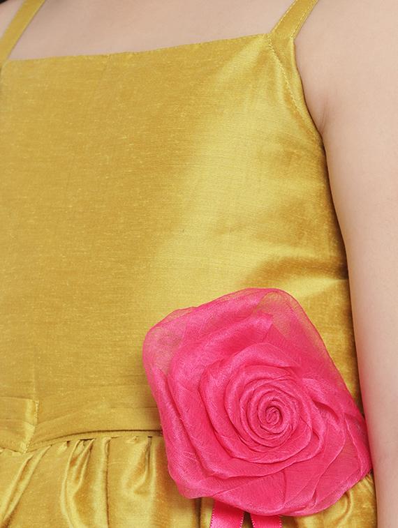 yellow solid lace detailed silk blend frock - 16866421 - Standard Image - 3