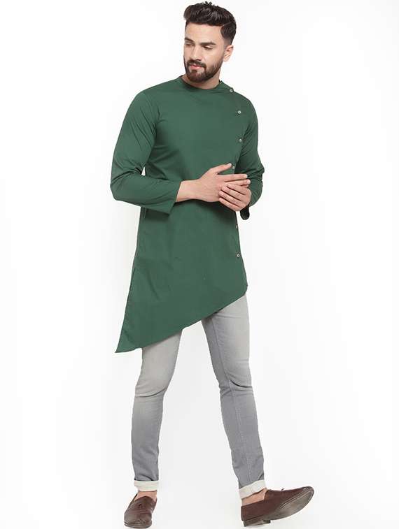 green solid asymmetric kurta - 16866585 - Standard Image - 3