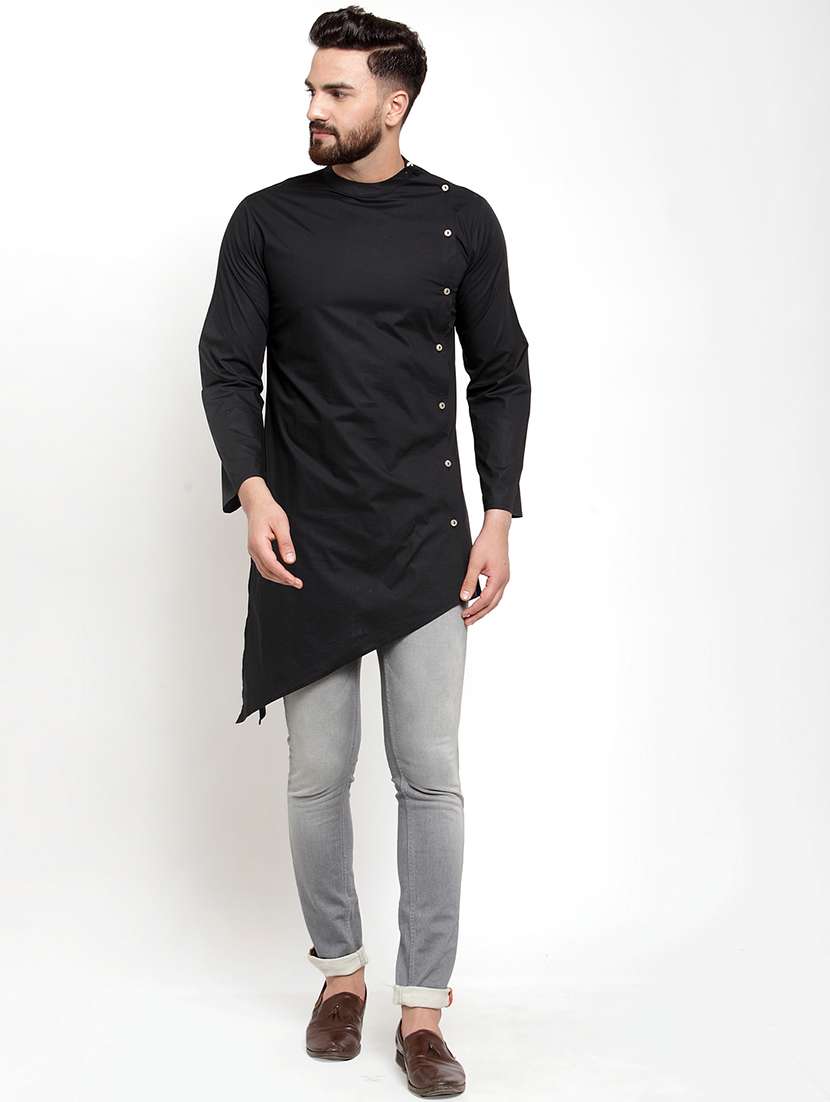 black solid asymmetric kurta - 16866972 -  Standard Image - 3