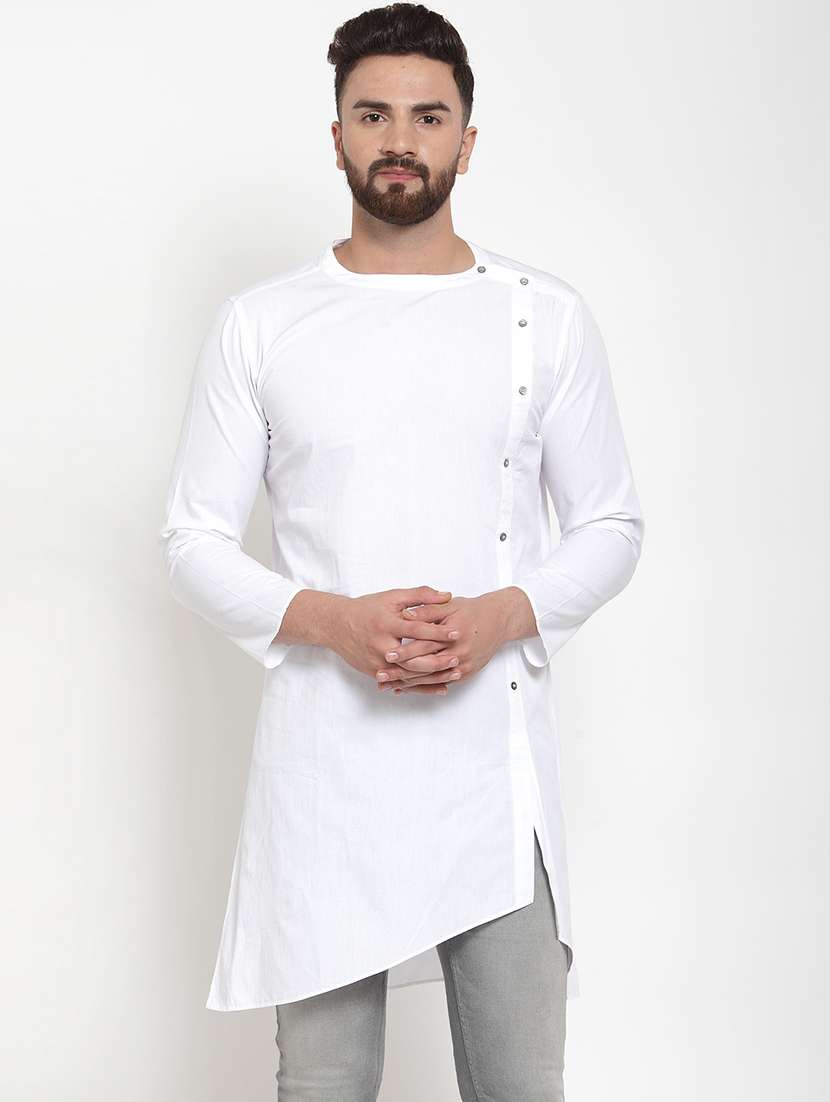 White Solid Asymmetric Kurta