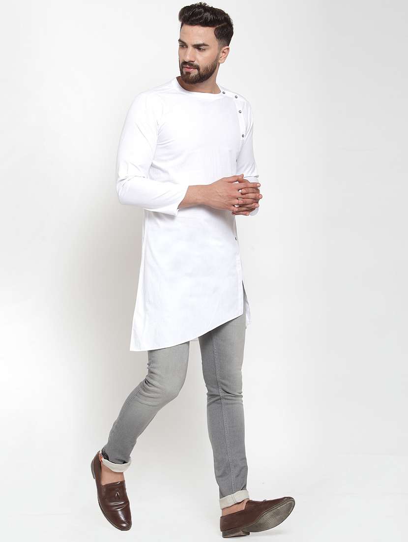 White Solid Asymmetric Kurta