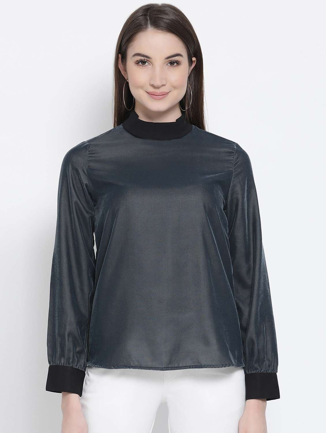 mock neck solid top